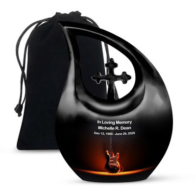 JAGLASH Personalised Electric Guitar Funeral Urns for Adult Ashes Men and Women 10 Inch - Cross Drop Urns for Human Ashes Female - Large Urn for Adult Male - Memorial Gifts for Loss of Mom