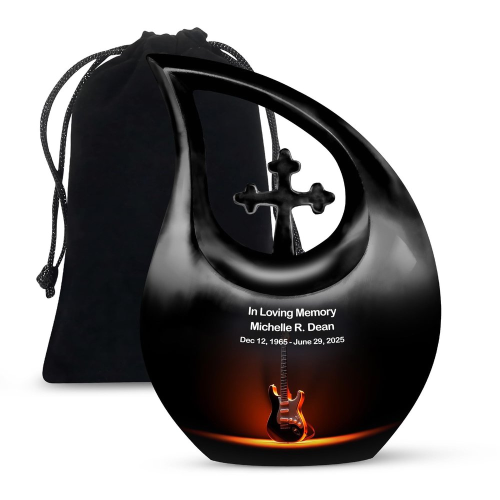 JAGLASH Personalised Electric Guitar Funeral Urns for Adult Ashes Men and Women 10 Inch - Cross Drop Urns for Human Ashes Female - Large Urn for Adult Male - Memorial Gifts for Loss of Mom
