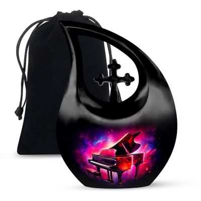 JAGLASH Piano Cremation Burial Urns for Human Ashes Adult Female & Male - Large Black Memorial Funeral Urn for Ashes Adult for Grandfather - Decoration Urn for Human 10 Inch