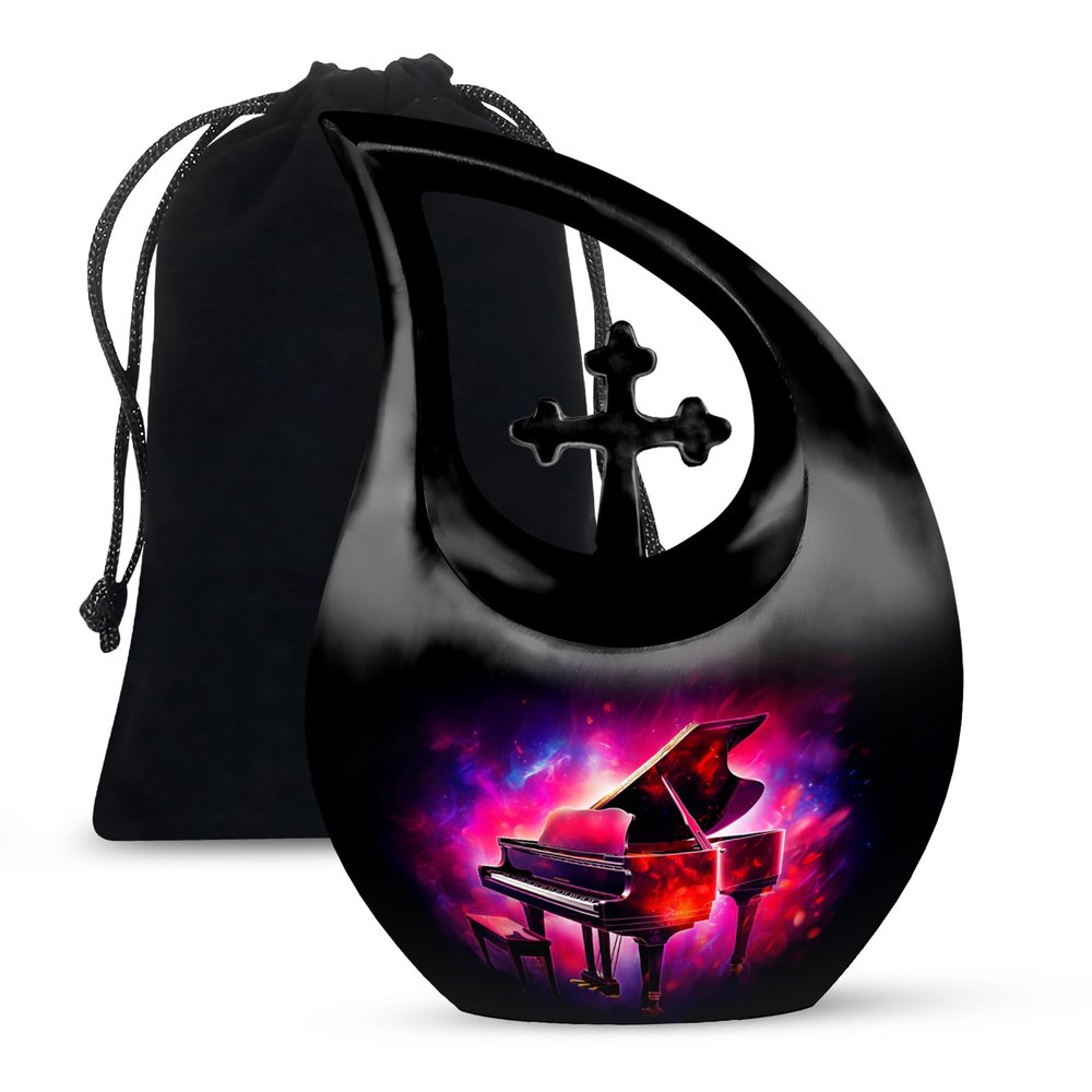 JAGLASH Piano Cremation Burial Urns for Human Ashes Adult Female & Male - Large Black Memorial Funeral Urn for Ashes Adult for Grandfather - Decoration Urn for Human 10 Inch