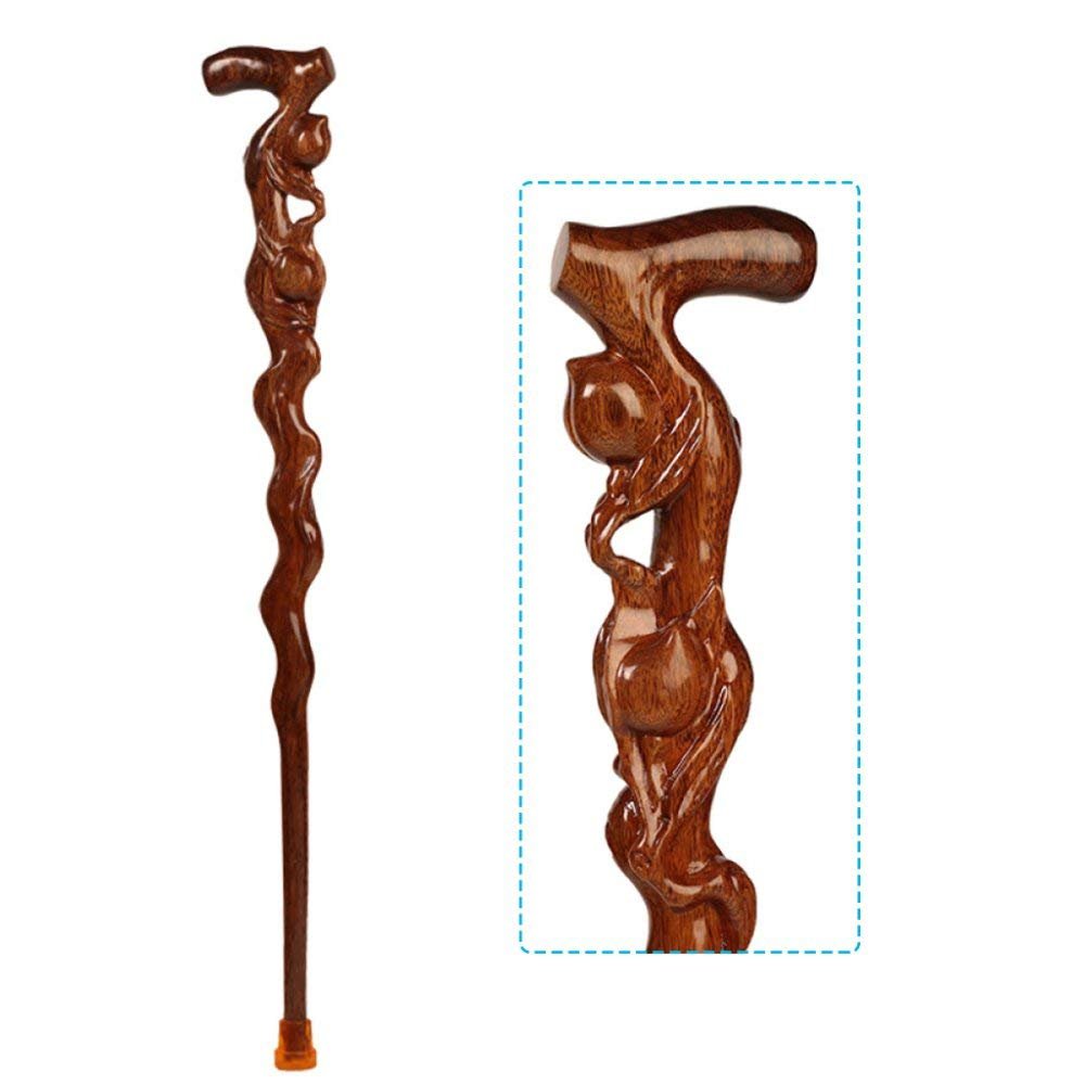 Wooden Cane Faucet Walking Stick Redwood Old Man Crutches Wood Carving Birthday Gifts Non-Slip Sticks