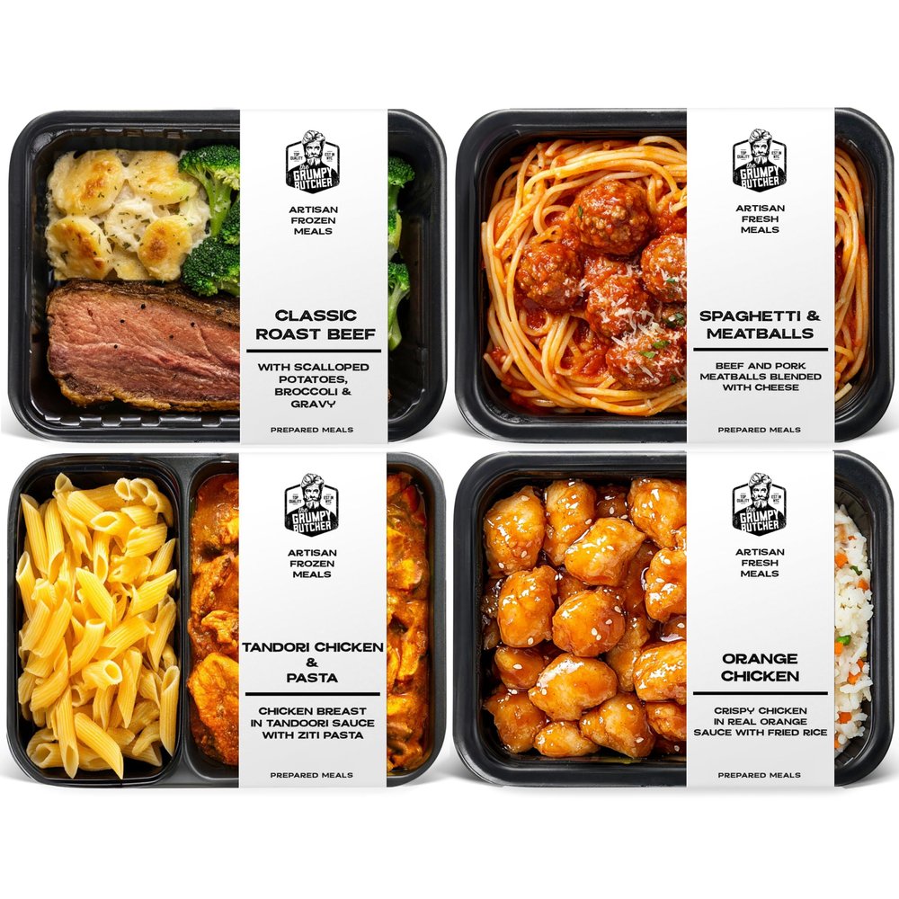 Grumpy Butcher Chef-Crafted Gourmet Meals Sampler: Comfort Classics, 4-pack (12 15 oz each) Premium Prepared Meals & Entrees
