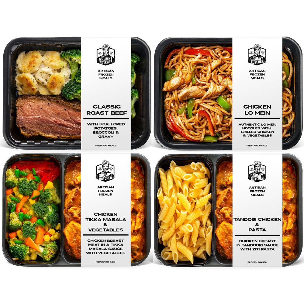 Grumpy Butcher Chef-Crafted Gourmet Meals Sampler: World Flavors, 4-pack (12 15 oz each) Premium Prepared Meals & Entrees