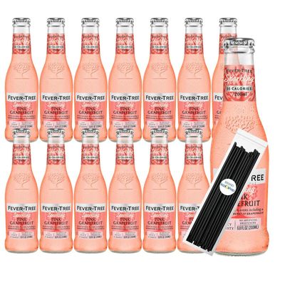 Fever Tree Premium Mixer 6.8 fl oz Glass Bottles 12 Pack + 20 Plastic Stirrer Sticks by KOOL8SHOP Infinite Deals (12 Pack, Pink Grapefruit)