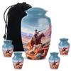 Cowboys Adult Cremation Funeral Urn for Human Ashes, Keepsake Memorial Gift, Handcrafted Small Urns for Ash Container, Combo, Blue (10 Inch & 3 Inch Mini Set of 3) view 1