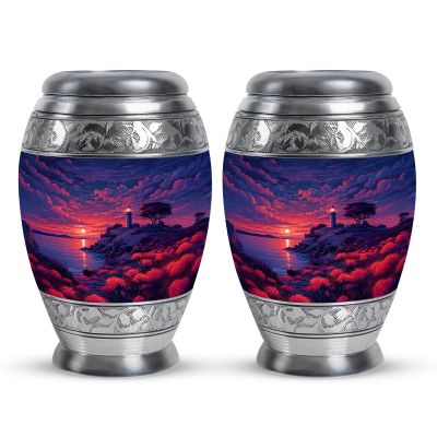 Yatskia Sunset Lighthouse Little Keepsake Urn for Adult Ashes Brother and Sister, Mini Memorial Urns for Human Ashes Adult, (Monar 3 Inch, Pack of 2)