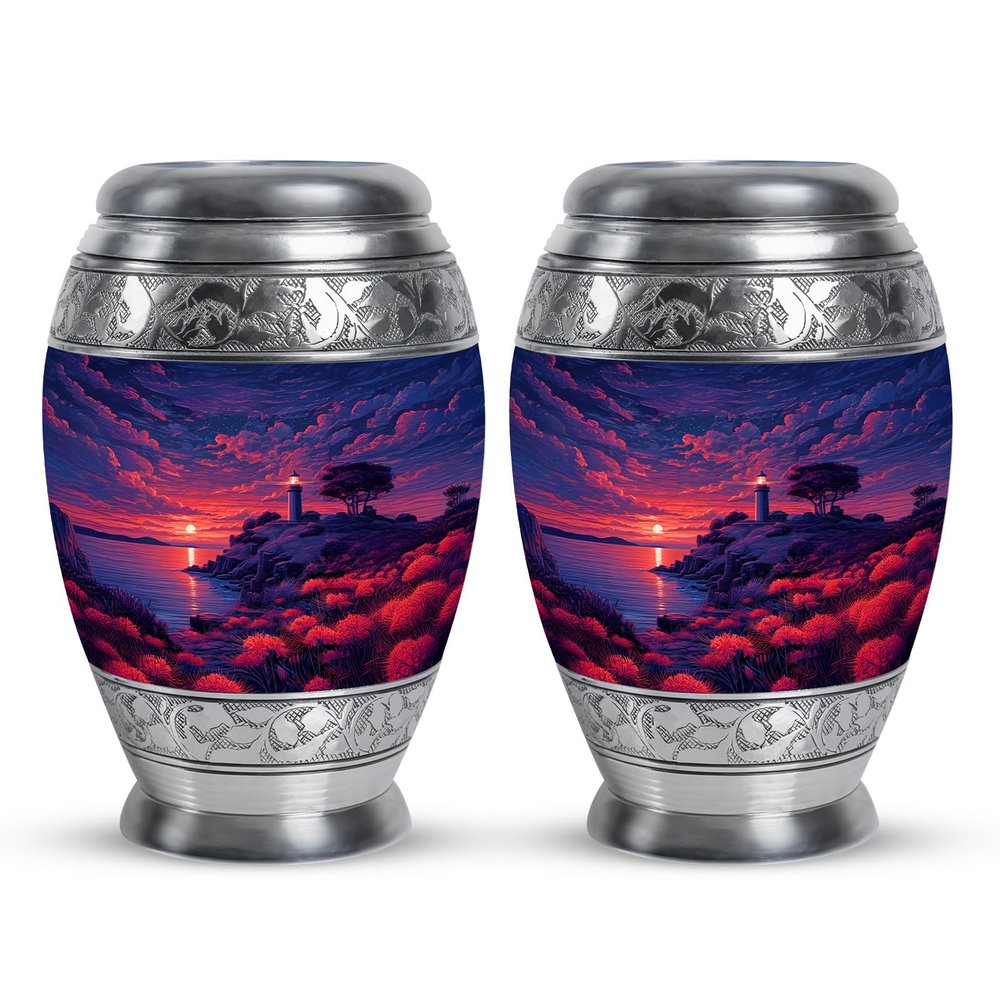 Yatskia Sunset Lighthouse Little Keepsake Urn for Adult Ashes Brother and Sister, Mini Memorial Urns for Human Ashes Adult, (Monar 3 Inch, Pack of 2)