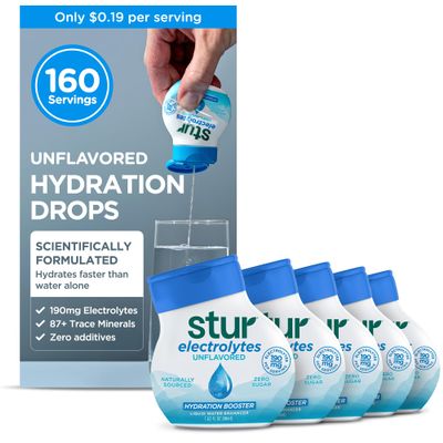 Stur Electrolyte Drops | Source of B Vitamins for Instant Hydration | No Sugar, No Sweeteners | Zero Calories | Unflavored Liquid Water Enhancer | Vegan & Keto Friendly | 5 Bottles (Makes 160 Drinks)