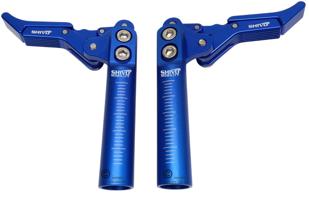 Wheelchair Aluminum Scissor Brakes Wheel-Lock. Fits Most Standard Wheelchairs (Blue, No Clamp)