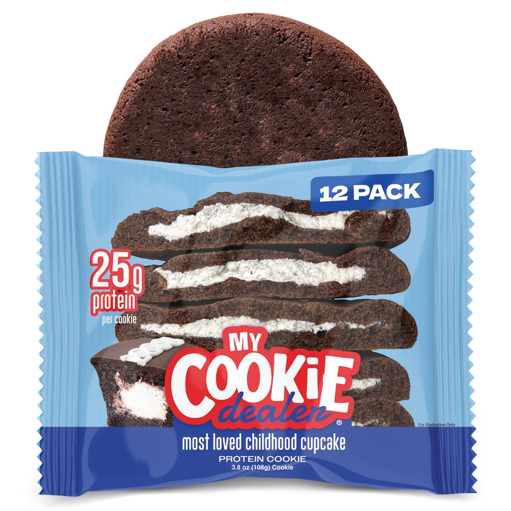 My Cookie Dealer Protein Cookies, Most Loved Childhood Cupcake (12-Pack, 3.8oz Each) - 25g of Protein per Cookie - Individually Wrapped Workout Snacks for On-The-Go Travel