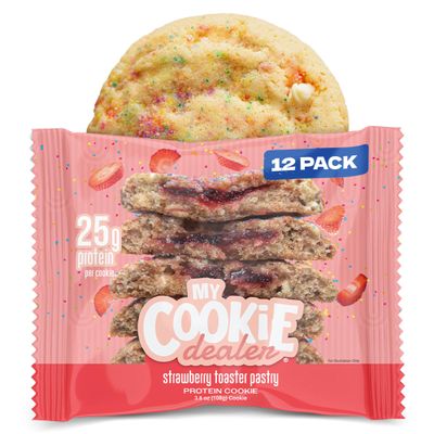 My Cookie Dealer Protein Cookies, Strawberry Toaster (12-Pack, 3.8oz Each) - 25g of Protein per Cookie - Individually Wrapped Workout Snacks for On-The-Go Travel