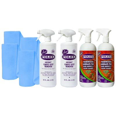 FOLEX Instant Carpet Spot Remover Carpet Cleaner and Hardwood, Laminate, Tile & Floor Cleaner with 4x Reusable Cleaning Cloth Bundle - 2 Pack