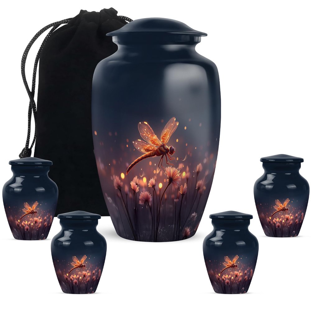 LEXFAY Dragonfly Urns for Ashes Adult - Funeral Urn for Adult - Urns for Mom Ash - Funeral Urn for Adult Human Men - Combo of 5