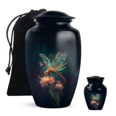 LEXFAY Dragonfly Large Urns for Human Ashes - Small Urn for Adult - Cremation for Ash - Cremation Urn for Human for Men - Combo of Large & Small