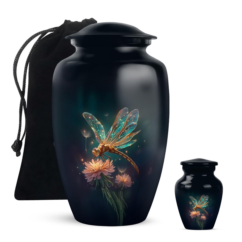 LEXFAY Dragonfly Large Urns for Human Ashes - Small Urn for Adult - Cremation for Ash - Cremation Urn for Human for Men - Combo of Large & Small