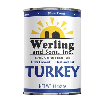 Werling & Sons Fully Cooked Canned Turkey Meat 14.5 Oz Heat & Eat Premium Quality Recipe Ready Canned Meat for Everyday Quick Meals, Camping, Emergency Canned Food & Survival Preparedness Pack of 1