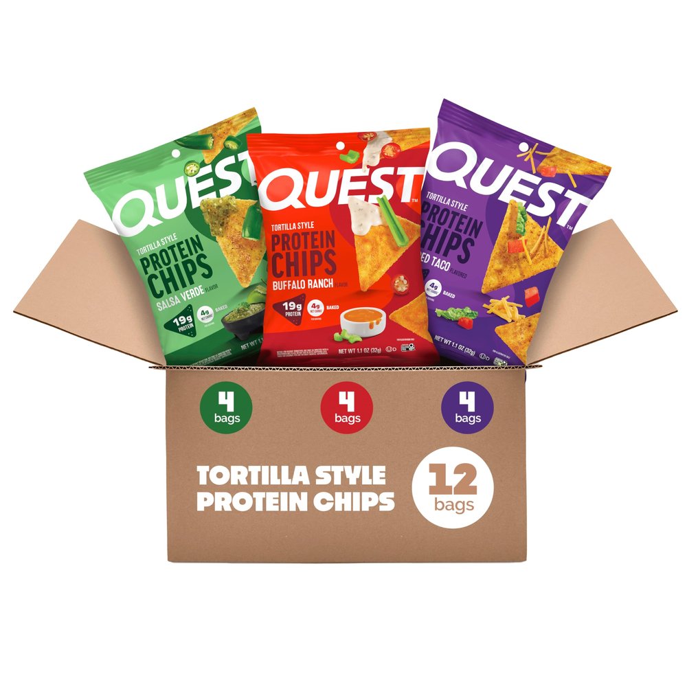 Quest Nutrition Game Day Tortilla Style Protein Chips Variety Pack, Buffalo Ranch, Salsa Verde, Loaded Taco (4 of Each), 1.1 oz (Pack of 12)