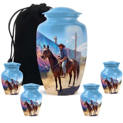 LEXFAY Cowboys Urns for Ashes Adult Male Small - Ash Urn for Humans - Urns Ashes - Human Keepsake - Combo of 5