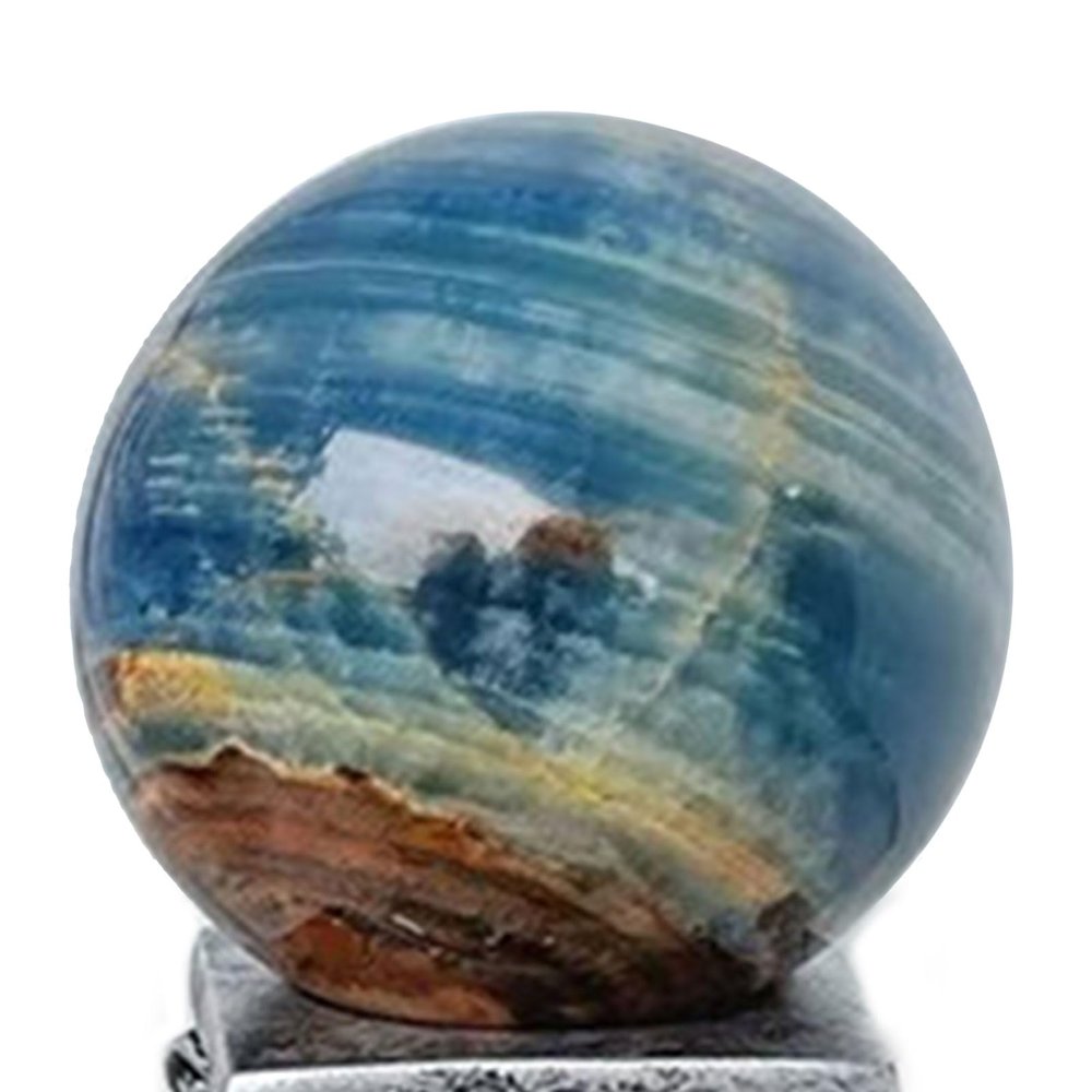 HSDXBA Natural Quartz Crystal Ball Blue Stripes Agate Aquatine Calcite Sphere Polished Healing Mineral Gemstone Ball Divination Sculpture Figurine,60~65mm