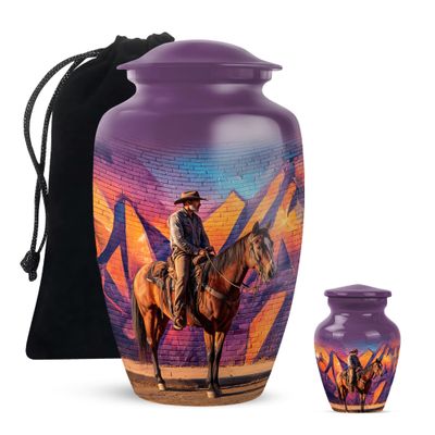 LEXFAY Cowboys Mini Cremation Urns for Ashes - Urn for Men Adult Male - Ashes Urns for Women - Human Urn for Human - Combo of Large & Small