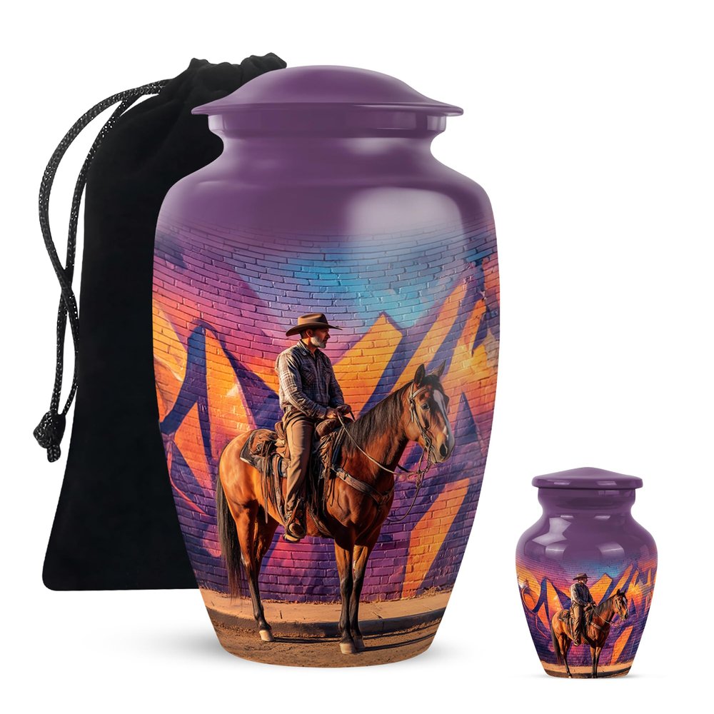 LEXFAY Cowboys Mini Cremation Urns for Ashes - Urn for Men Adult Male - Ashes Urns for Women - Human Urn for Human - Combo of Large & Small