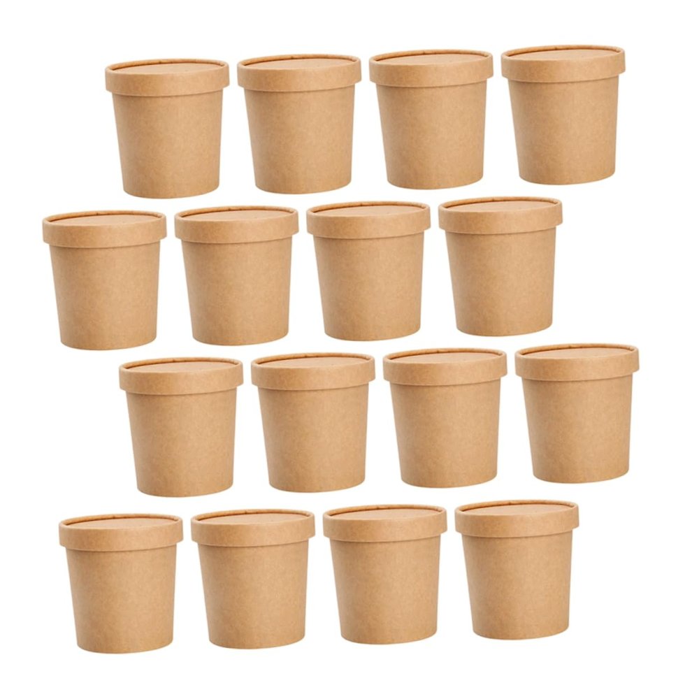 Vaguelly 50sets Disposable Soup Bowls Lids Paper Soup Cups for Hot Foods Porridge and Ice and Convenient Food Containers