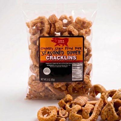 Lee's Pork Seasoned Dipper Cracklins, 3 oz (24 Count), Fried Pork Fat with Skin, Traditional Snack