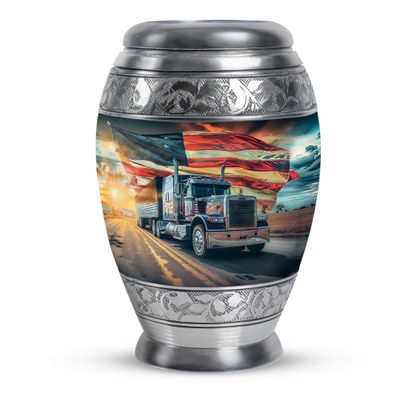 KARYLIZ Truck Urn for Ashes for Women - American Flag Memorial Funeral Adult Urns for Human Ashes Female - Cremation Urns for Mom & Dad - 10 Inch - Black Large Memorial Urn for Adult Male