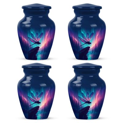 Yatskia Northern Lights Dragonfly Mini Memorial Urn for Adult Ashes Brother and Sister, Little Keepsake Urn for Human Ashes Adult, (Classic Pack of 4, 3 Inch)