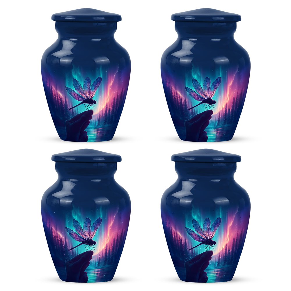 Yatskia Northern Lights Dragonfly Mini Memorial Urn for Adult Ashes Brother and Sister, Little Keepsake Urn for Human Ashes Adult, (Classic Pack of 4, 3 Inch)