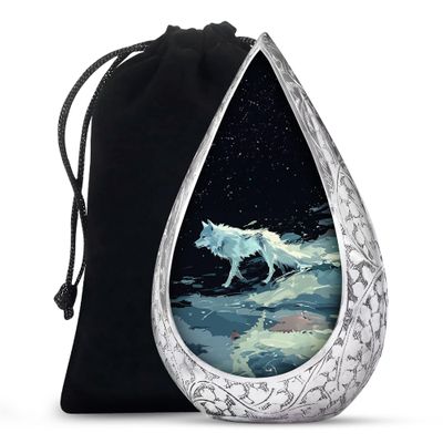 Remembrate Wolf Large Cremation Urns for Human Ashes - Burial Funeral Urn for Ashes for Women & Men - Cremains Holder - Decorative Remembrance Gift for Loss of Dad & Mon (10 Inch)