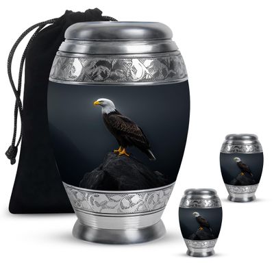 JAGASY Eagle Large & Tiny Keepsake Urn for Parents Cremation Ash Holder for Mom and Dad Memorial for Ashes Funeral Keepsake - 1 Large, 2 Small