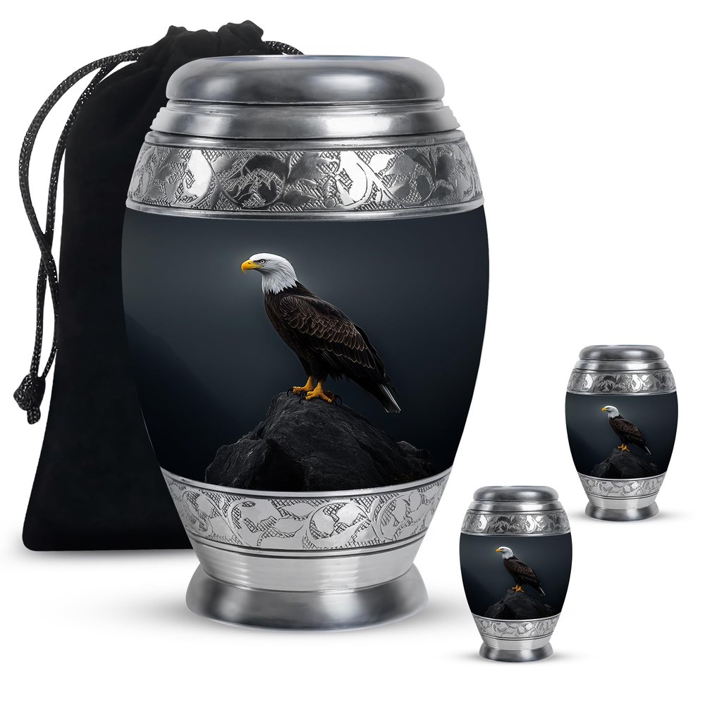 JAGASY Eagle Large & Tiny Keepsake Urn for Parents Cremation Ash Holder for Mom and Dad Memorial for Ashes Funeral Keepsake - 1 Large, 2 Small