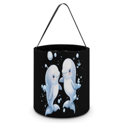 Cute Beluga Whale Couples Halloween Candy Bucket Reusable Tote Bags Gift Bags with Handles Party Supplies