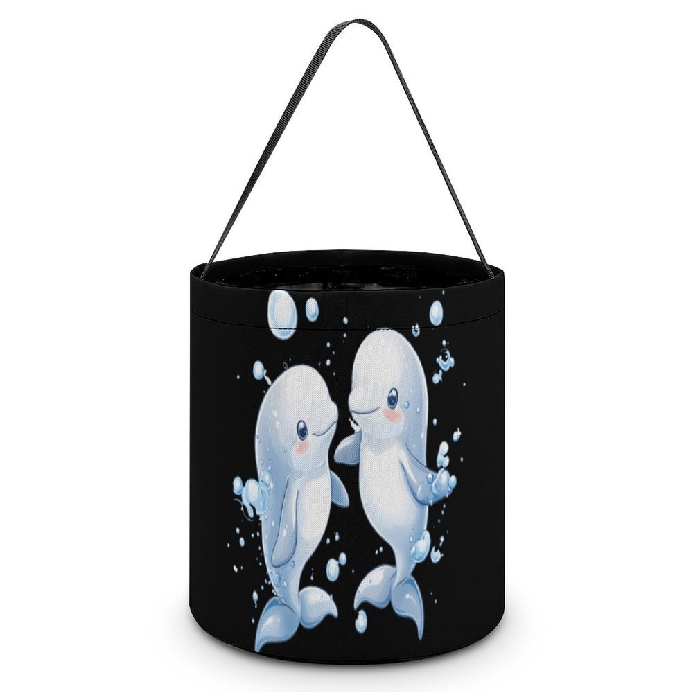 Cute Beluga Whale Couples Halloween Candy Bucket Reusable Tote Bags Gift Bags with Handles Party Supplies