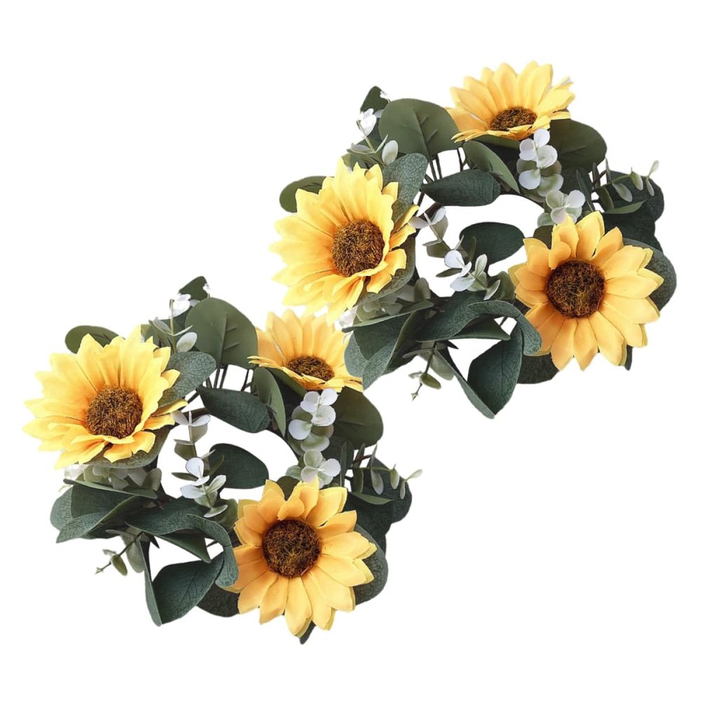 DECHOUS 2pcs Artificial Sunflower and Eucalyptus Candle Wreaths for Spring Table Centerpieces Lifelike Floral Decor for Weddings and Home