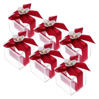 ABOOFAN 6Pcs Transparent Wedding Candy Boxes with Elegant Bow Knot Ribbon for Bridal Shower Birthday Party and Wedding Favors Design for Sweet Celebrations