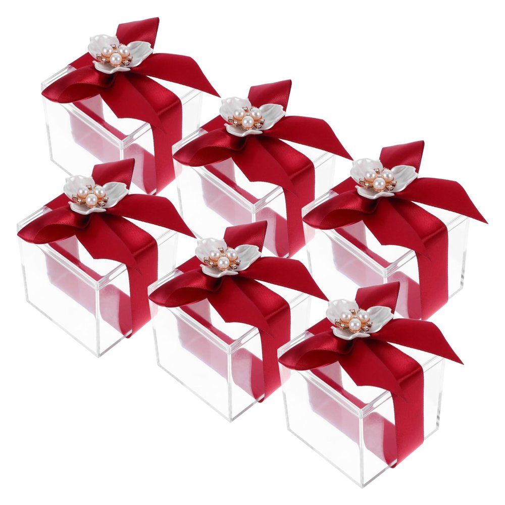 ABOOFAN 6Pcs Transparent Wedding Candy Boxes with Elegant Bow Knot Ribbon for Bridal Shower Birthday Party and Wedding Favors Design for Sweet Celebrations