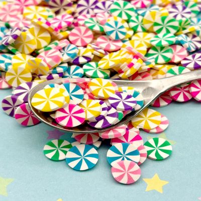 10mm Multicolor Peppermint Polymer Clay Sprinkles, Rainbow Candy Nail Art Slices, Miniature Faux Mint Embellishments for Crafts - Non Edible (Multicolor, Container)