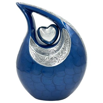 Elegant Blue Cremation Urn with Velvet Bag - Personalized Teardrop Urns for Adults - Memorial and Burial Use