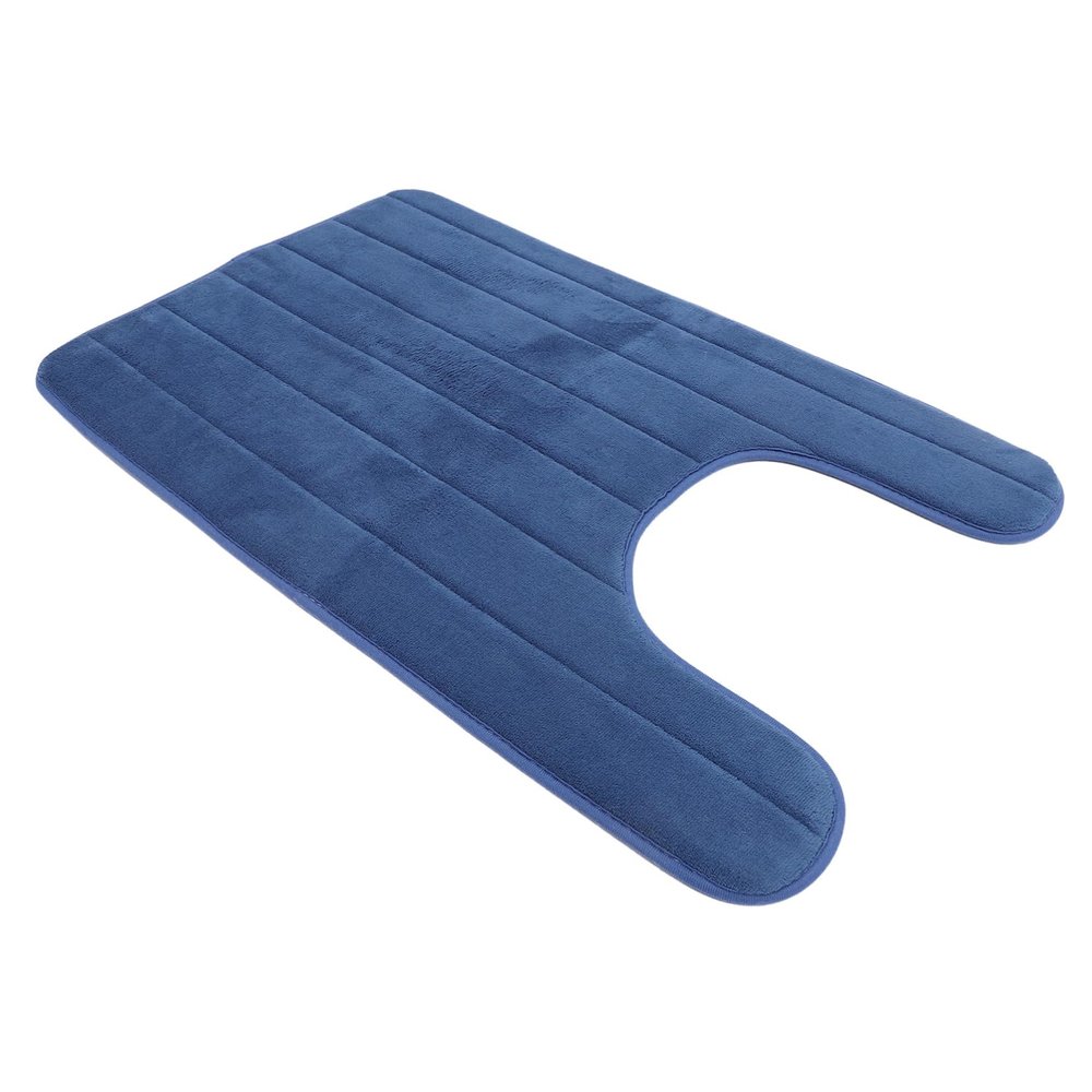 TOPPERFUN Simple U Shape Toilet Ground Mat with Coral Fleece in Blue