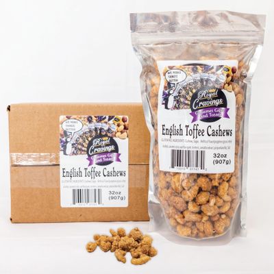Royal Cravings - Butter Toffee Cashews, English Toffee Cashews - Sweet Crunch Snack for Gifting & Sharing - 2 lb Resealable Bag