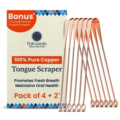 100% Pure Copper Tongue Scraper Limpiador de Lengua Raspador for Adults & Kids | Metal Tongue Cleaner for Fresh Breath | Reusable Ayurvedic Tongue Scraper | Tongue Cleaning Tool (6 Pack, USA Seller)