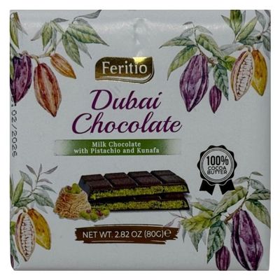 Feritio Dubai Chocolate - Box of 9 Bars (2.82 Oz/80 Grams ea.)
