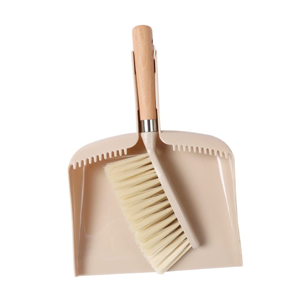 Ipetboom 1Set Mini Broom and Dustpan Household Cleaning Brush with Soft Bristles Ergonomic Handle for Desktop Countertop and Keyboard Cleaning Beige Color