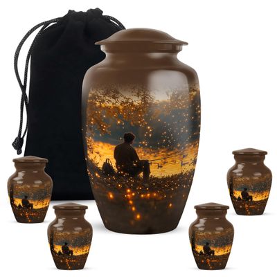 KARYLIZ Fishing Urns - Funeral Urn for Ashes for Women - Large Funeral Urn for Burial in Ground - Cremation Keepsake Urns for Human Ashes - Memorial for Male & Female (10 Inch & 3 Inch, Set of 5)