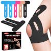 16 Pcs Kinesiology Tape for Knees, Pre Cut Knee Support & Stability, Elastic, Breathable, Latex-Free Pain Relief Athletic Tape for Knee - Black view 1