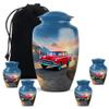 Car Adult Cremation Funeral Urn for Human Ashes, Keepsake Memorial Gift, Beautiful Handcrafted Small Urns for Ash Container, Combo, Blue (10 Inch & 3 Inch Mini Set of 3) view 1
