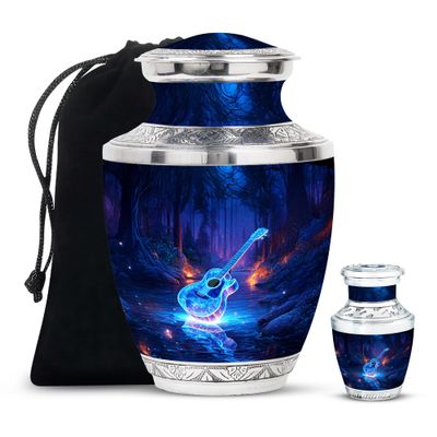 SABURIAL Guitar Urn - Urn for Human Ashes for Male & Female - Combo 1 - Large with 3 Inch Pack of 1 - Memorial Urns - Ashes Urns Human Remains - Cremation for Adult Men & Women