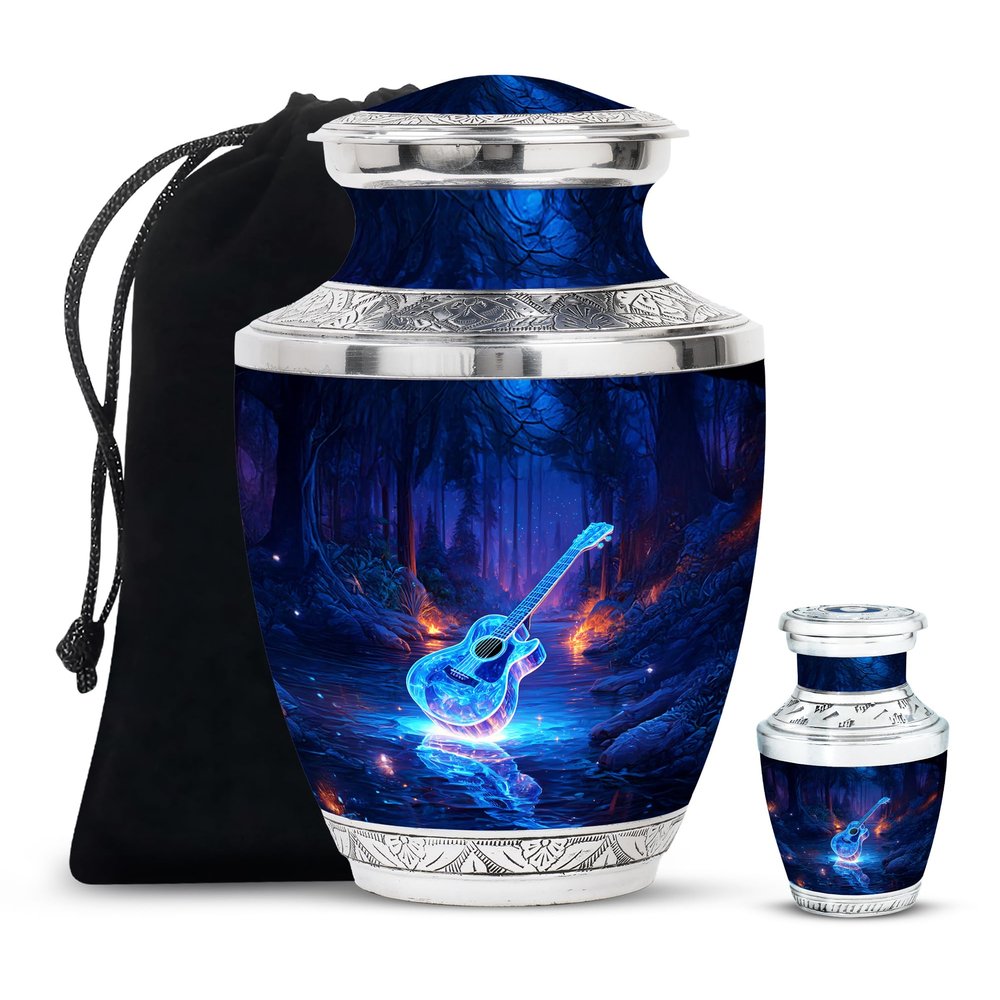 SABURIAL Guitar Urn - Urn for Human Ashes for Male & Female - Combo 1 - Large with 3 Inch Pack of 1 - Memorial Urns - Ashes Urns Human Remains - Cremation for Adult Men & Women